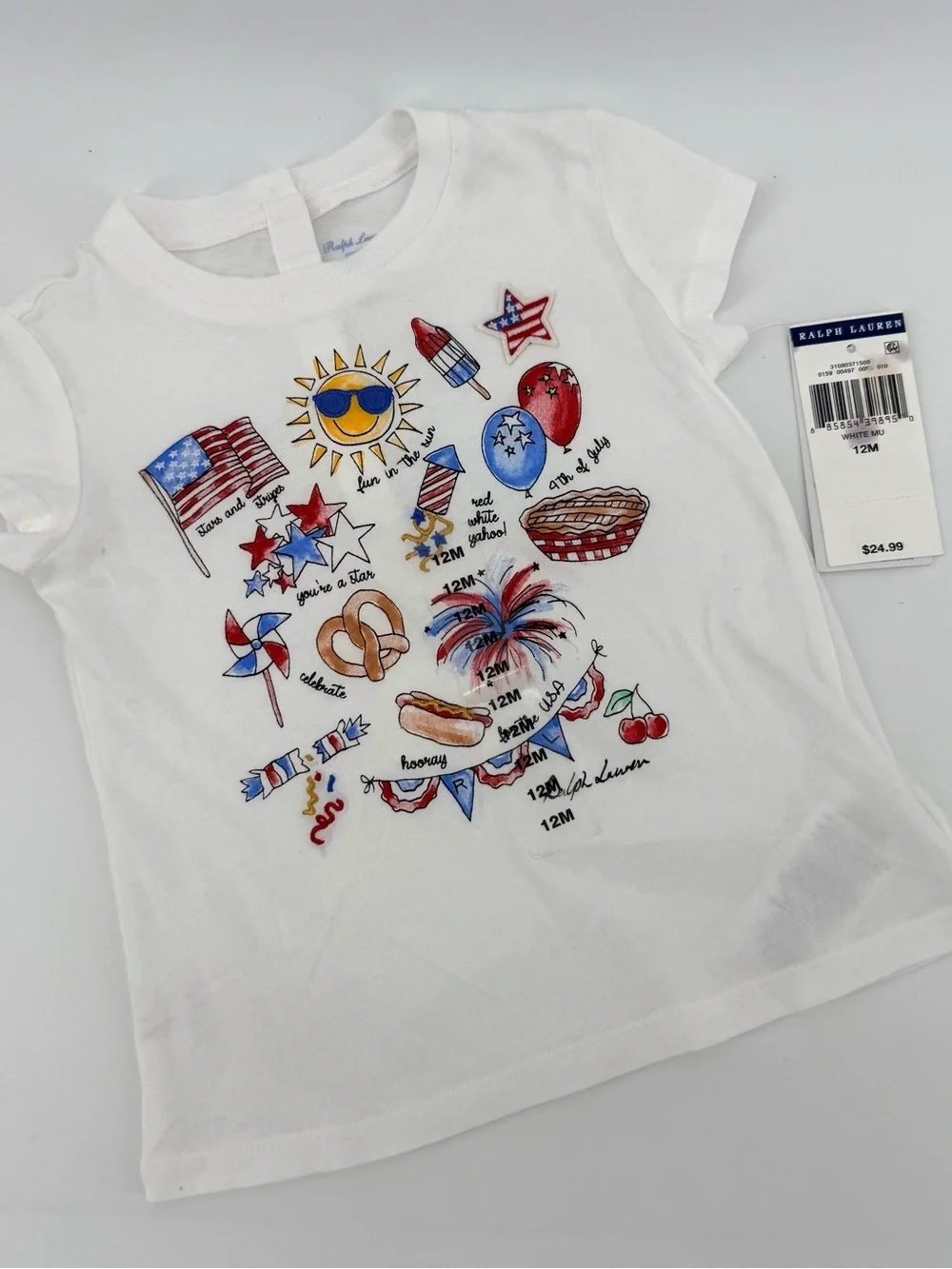 Ralph Lauren White Graphic Patriotic Summer Baby Shirt
